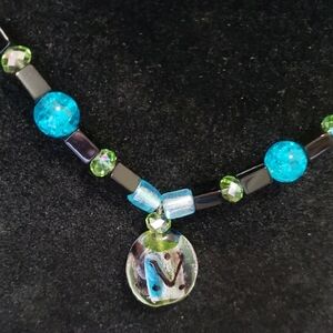 Blue and Green Swirl Pendant Necklace with Crystal Beads New